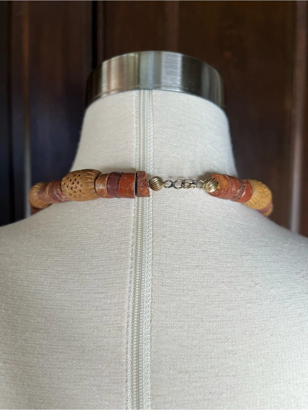 Vintage Clay Bead Statement Necklace Chunky Unique Jewelry Tribal Earthy Boho